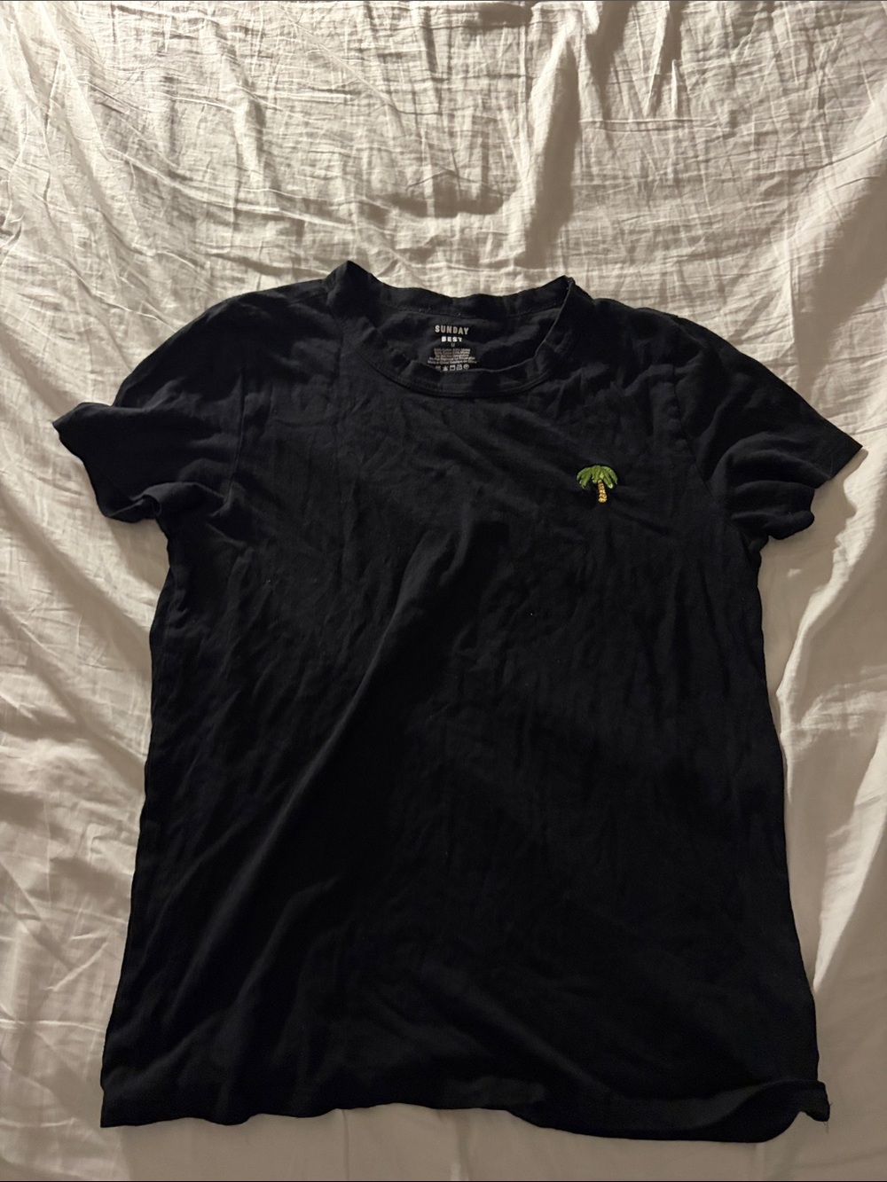 Sunday Best Black Short-Sleeve Crew T-Shirt with Palm Embroidery